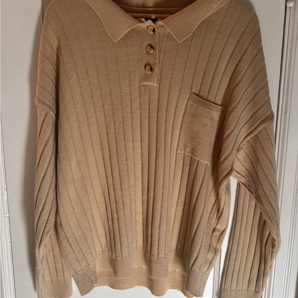 Cream Ribbed Knit Sweater